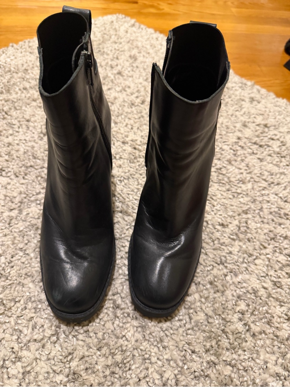 Zara Black Leather Ankle Booties with Side Zip